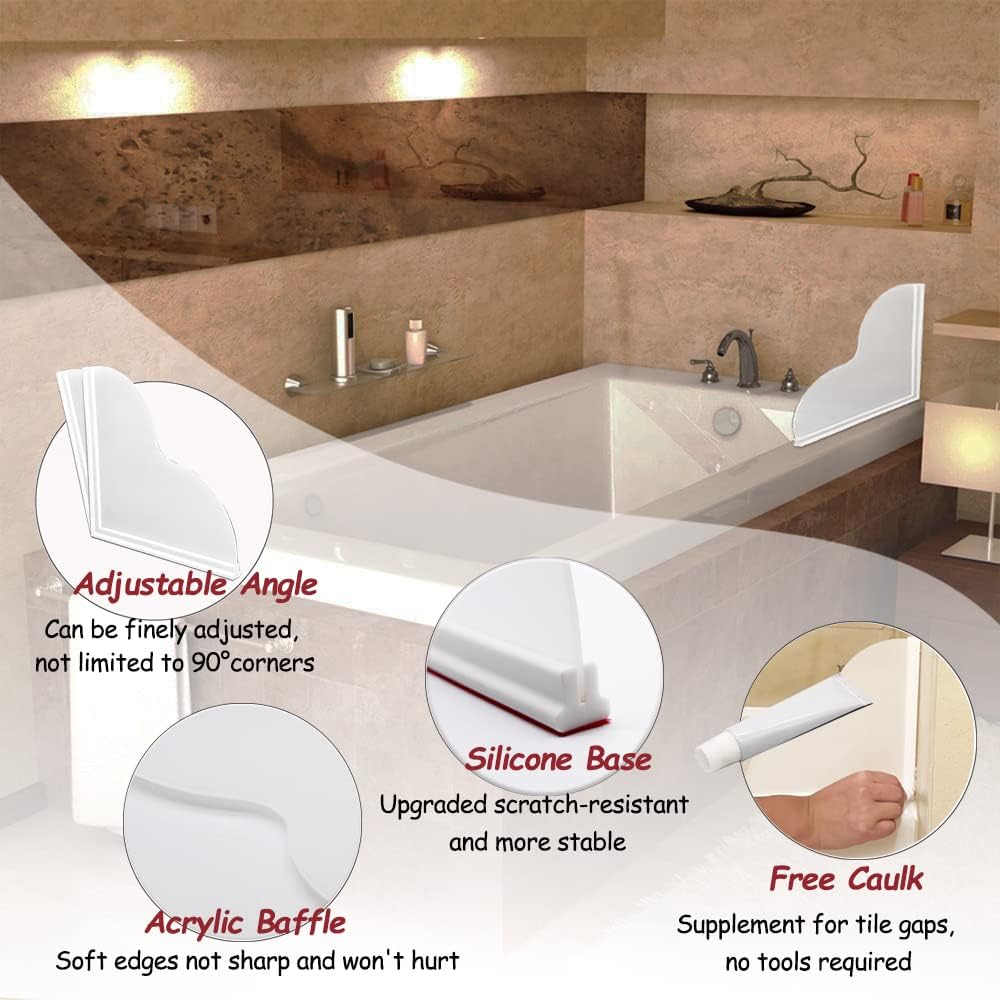 Spidfee Shower Splash Guard Kit, Large Splash Guards for Bathtub Waterproof Self - Adhesive Shower Corner Guards to Keep Water in Shower or Bath, Pack of 2 (9.25 x 9.25 inches) - Homesidy.com