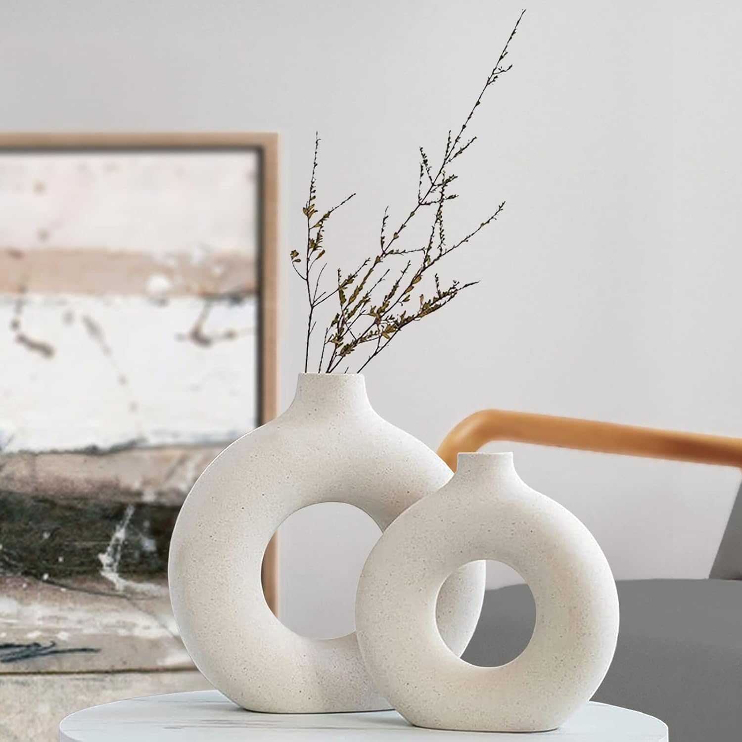 Ceramic Vases Set of 2,Modern Vases for Home Decor, White Boho Style for Living Room Kitchen Mantle Bedroom Dining Table Office Farmhouse Decorative Design - Homesidy.com