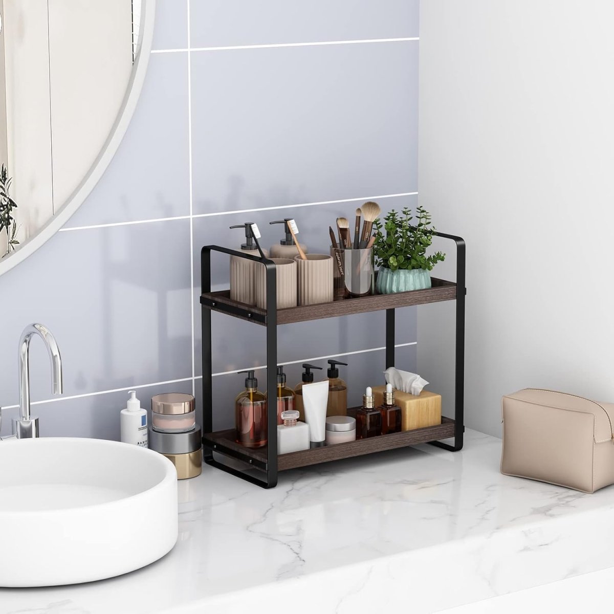 HNRLOY Bathroom Counter Organizer,Bathroom Countertop Organizer,Counter Shelf,Countertop Storage,Organization and Storage,Makeup Shelf,Sink Caddy(Brown 3 Tier) - Homesidy.com