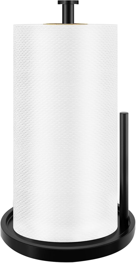Paper Towel Holder Countertop, Standing Paper Roll Holder with Anti Slip Weighted Base, Stainless Steel Freestanding Paper Towel Holder for Kitchen, Black - Homesidy.com