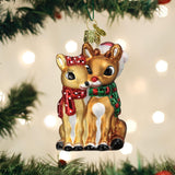 Old World Christmas Rudolph and Clarice Glass Blown Ornament for Christmas Tree, Handcrafted Holiday Decoration, Rudolph Collection - Homesidy.com