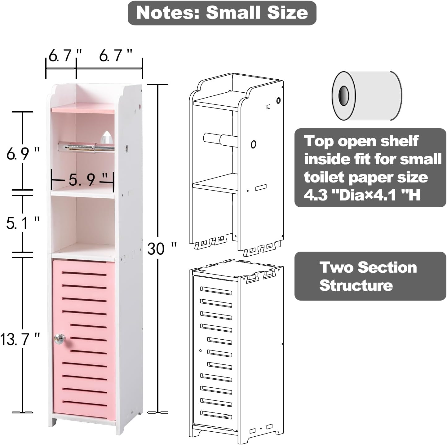 AOJEZOR Toilet Paper Holder Stand: No Drill PVC Small Bathroom Cabinet for Apartment Dwellers - Rental Deposit Protection - Small Space Storage Saving - Homesidy.com