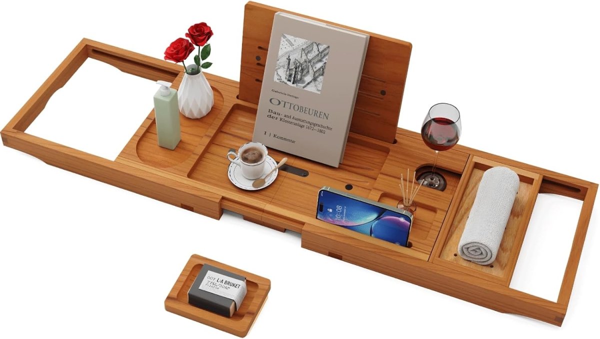 Premium Bathtub Tray Caddy, Expandable Bath Tray, Unique House Warming Gifts, New Home, Anniversary and Wedding Gifts for Couple, Bridal Shower Gift for Women - Homesidy.com