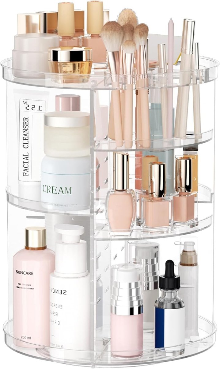 Rotating Makeup Organizer, DIY 8 Adjustable Layers Spinning Skincare Organizer, Cosmetic Display Case with Brush Holder Perfume Tray, Multi - Function Storage Carousel for Vanity Bathroom Countertop - Homesidy.com