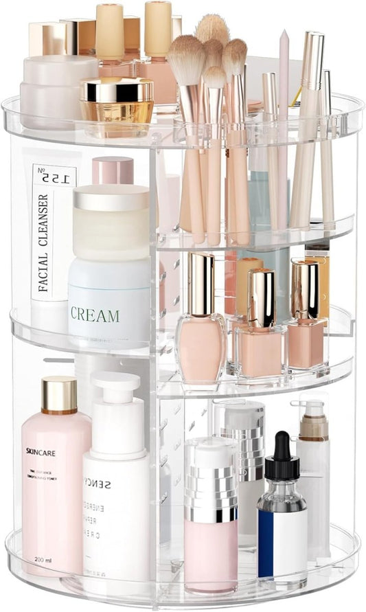 Rotating Makeup Organizer, DIY 8 Adjustable Layers Spinning Skincare Organizer, Cosmetic Display Case with Brush Holder Perfume Tray, Multi - Function Storage Carousel for Vanity Bathroom Countertop - Homesidy.com