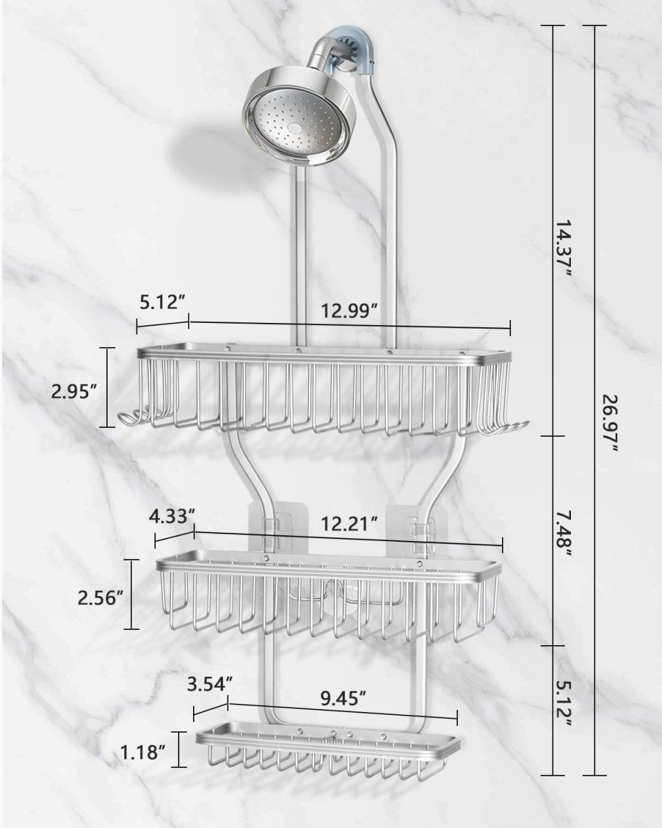 MSAICOE Shower Caddy Hanging - Never Rust Shower Hanging Organizer - Aluminum Over the ShowerHead Caddy with Soap Basket and 6 Hooks for Razor/Sponge (Black) - Homesidy.com