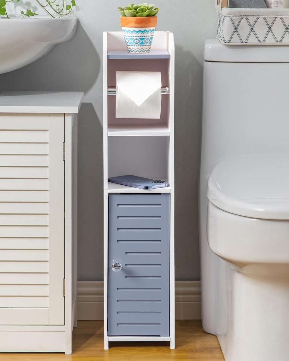 AOJEZOR Toilet Paper Holder Stand: No Drill PVC Small Bathroom Cabinet for Apartment Dwellers - Rental Deposit Protection - Small Space Storage Saving - Homesidy.com