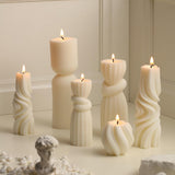 Threlaco 6 Pcs Pillar Candles Modern Aesthetic Ribbed Decorative Candle Set Cute Soy Wax Scented Ribbed Decor for Home(White,2.36 - 6.89 Inch) - Homesidy.com