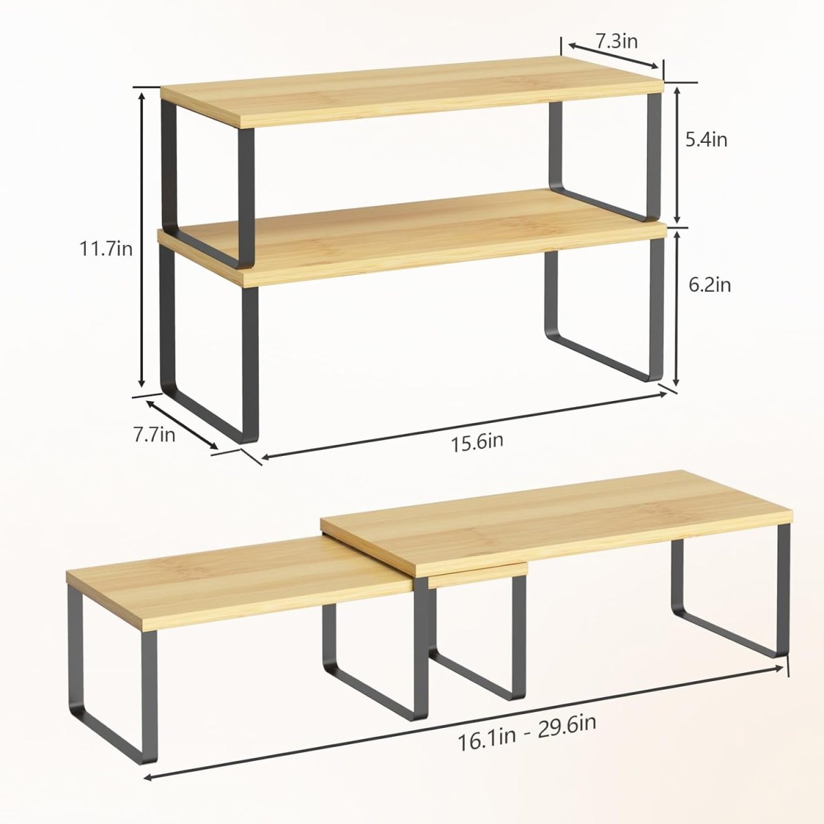 NEX Bamboo Kitchen Cabinet and Counter Shelf Organizer, Stackable &amp; Expandable, Set of 4, White and Natural - Homesidy.com