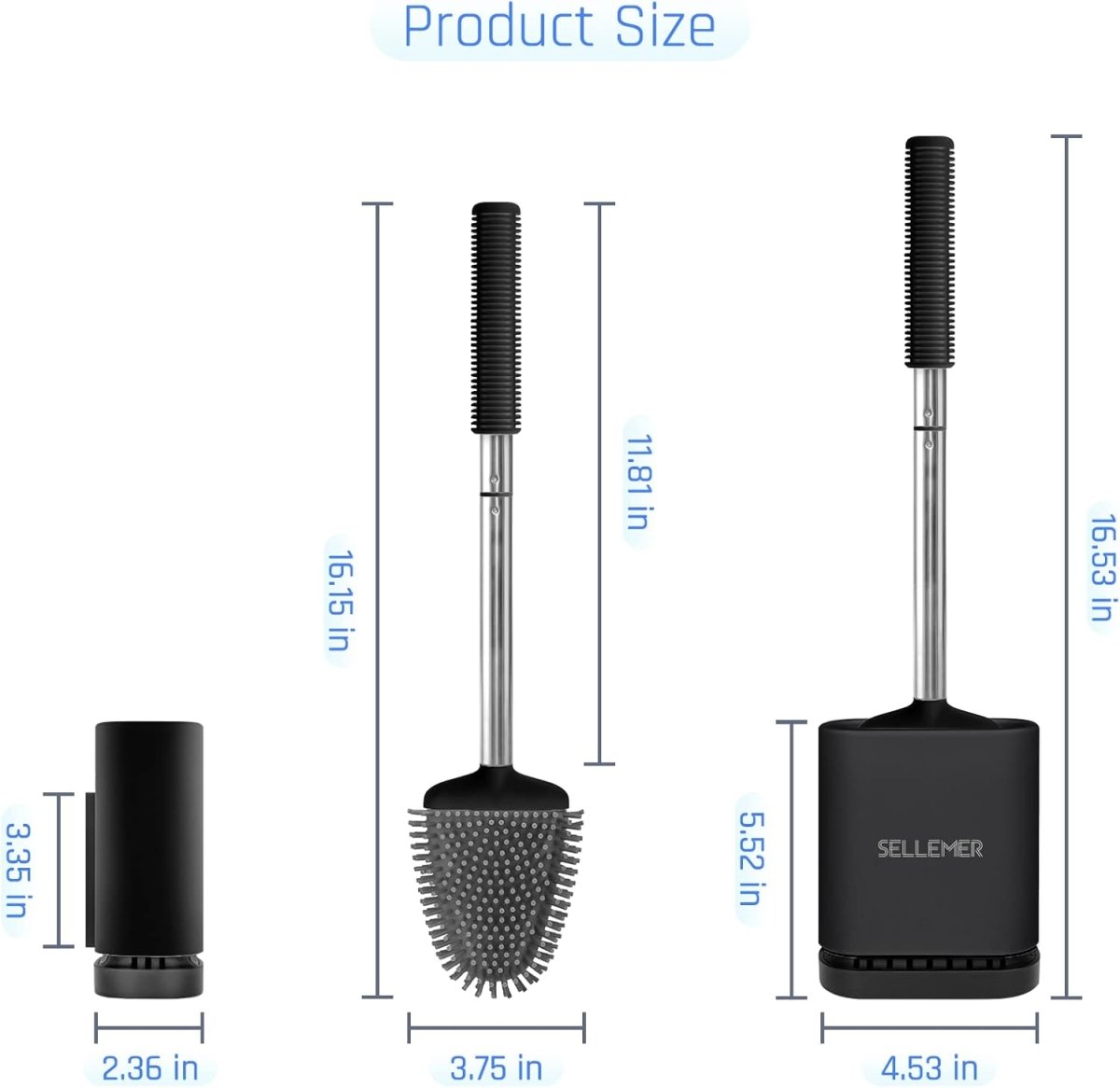 Sellemer Toilet Brush and Holder Set - Flexible Toilet Bowl Brush Head with Silicone Bristles, Compact Size for Storage and Organization, Ventilation Slots Base (1 Pack, Silver) - Homesidy.com