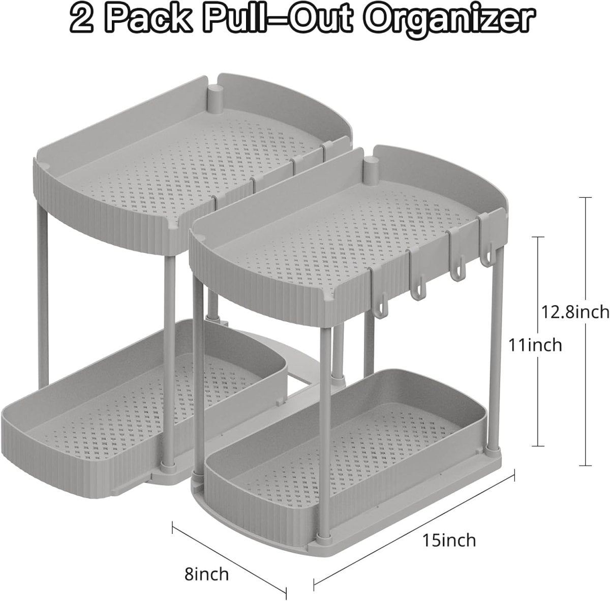Ukeetap Multi - Purpose Pull - Out Storage Organizers, Under Sink/Cabinet Organizers and Storage for Bathroom &amp; Kitchen, Black, 12.8 Inches, 2 Packs - Homesidy.com