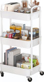 Sywhitta 3 - Tier Plastic Rolling Utility Cart with Handle, Multi - Functional Storage Trolley for Office, Living Room, Kitchen, Movable Storage Organizer with Wheels, White - Homesidy.com