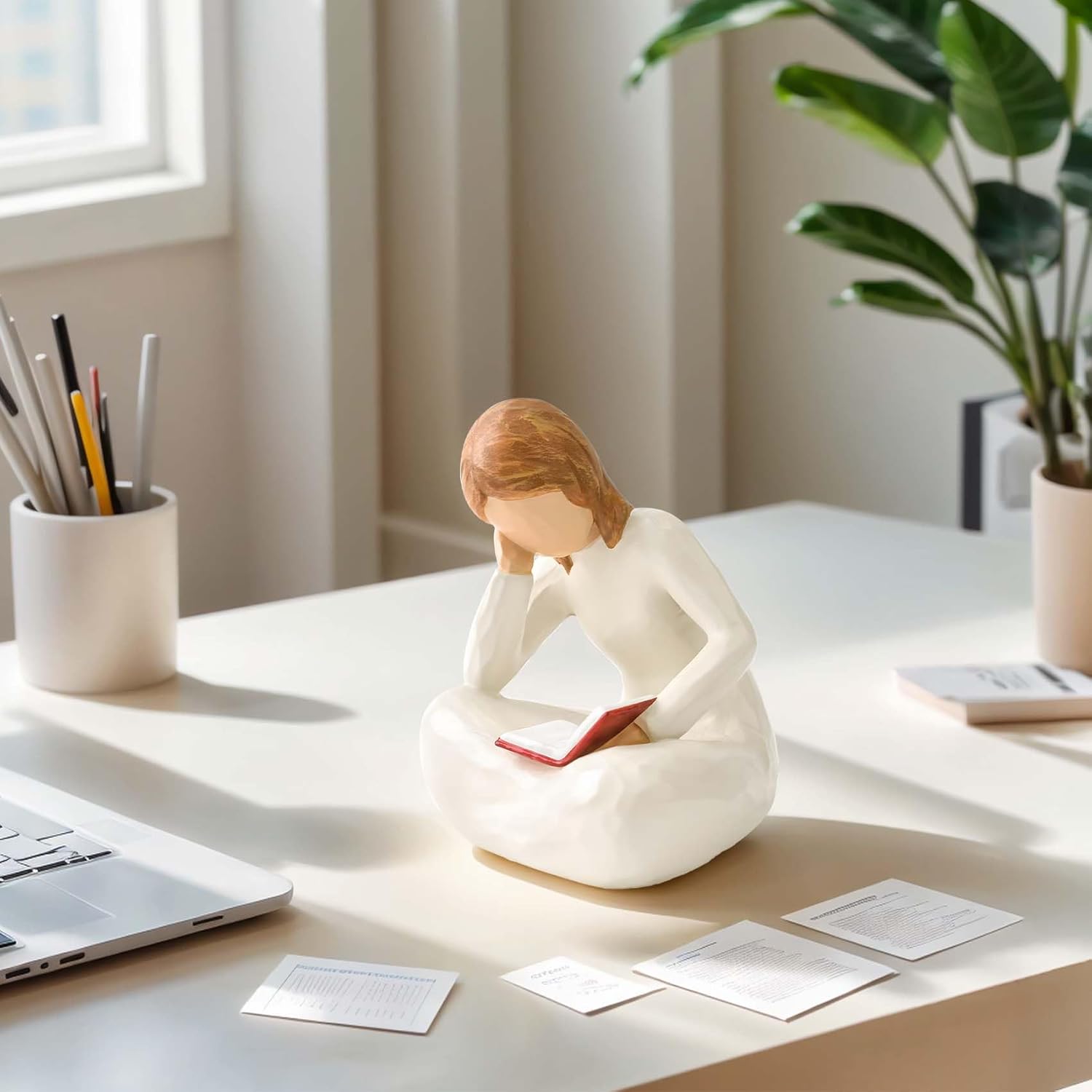 Cuayaes Reading Thinker Statue Book Lover Gifts for Women Readers, Graduates, Students, Teachers, Bookshelf Decor Aesthetic Sculpture Home Decor for Shelves Desk Office Living Room - Homesidy.com