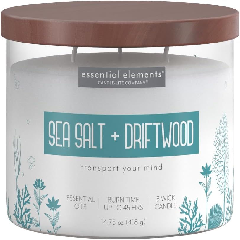 Candle - lite Essential Elements Scented Candles, Eucalyptus &amp; Mint Leaf, 14.75 oz Jar, Proudly Poured in The USA, Aromatherapy, 3 - Wick with 45 Hours Burn Time, Perfect for Creating a Relaxing Ambiance - Homesidy.com