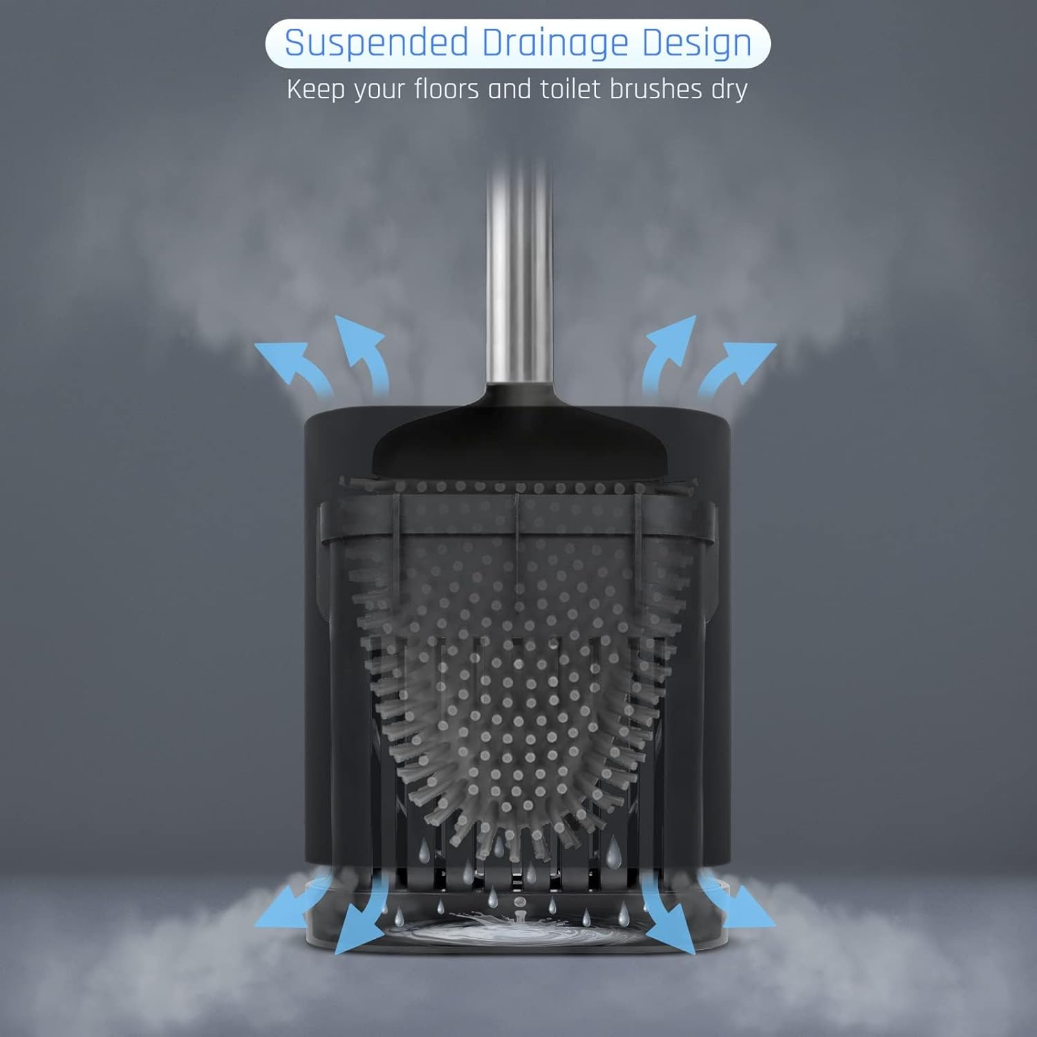 Sellemer Toilet Brush and Holder Set - Flexible Toilet Bowl Brush Head with Silicone Bristles, Compact Size for Storage and Organization, Ventilation Slots Base (1 Pack, Silver) - Homesidy.com