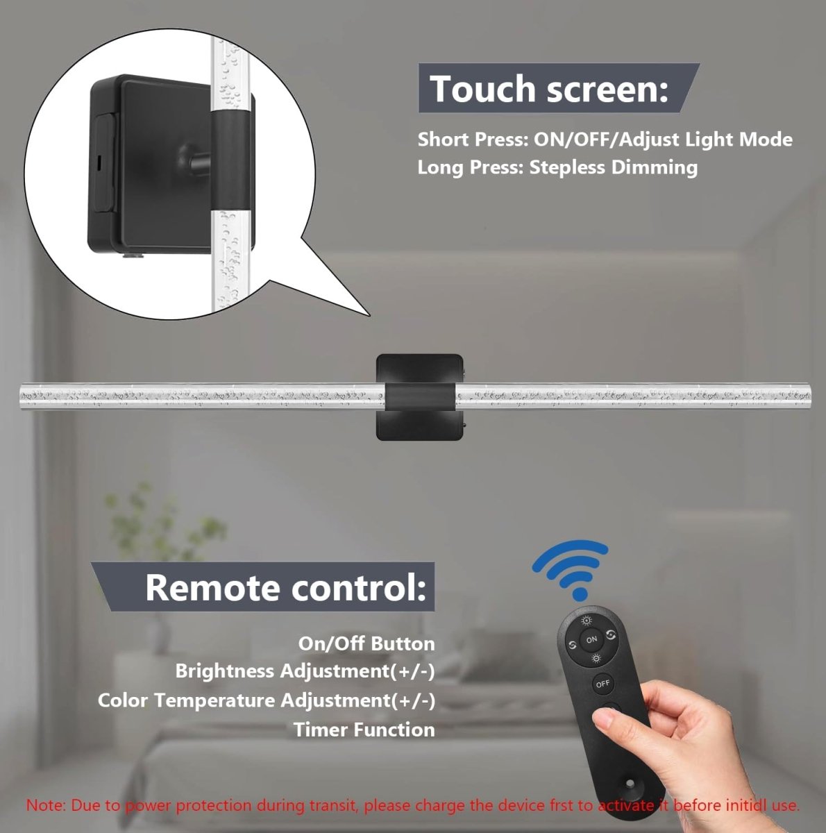 31in Wireless Wall Sconces Set of Two, [Creates Sunset Glow Ambiance] Dimmable 2700K–6000K with 8000mAh Battery &amp; Display, Touch/Remote Control, Rechargeable Wall Lamps for Home Decor – Black - Homesidy.com