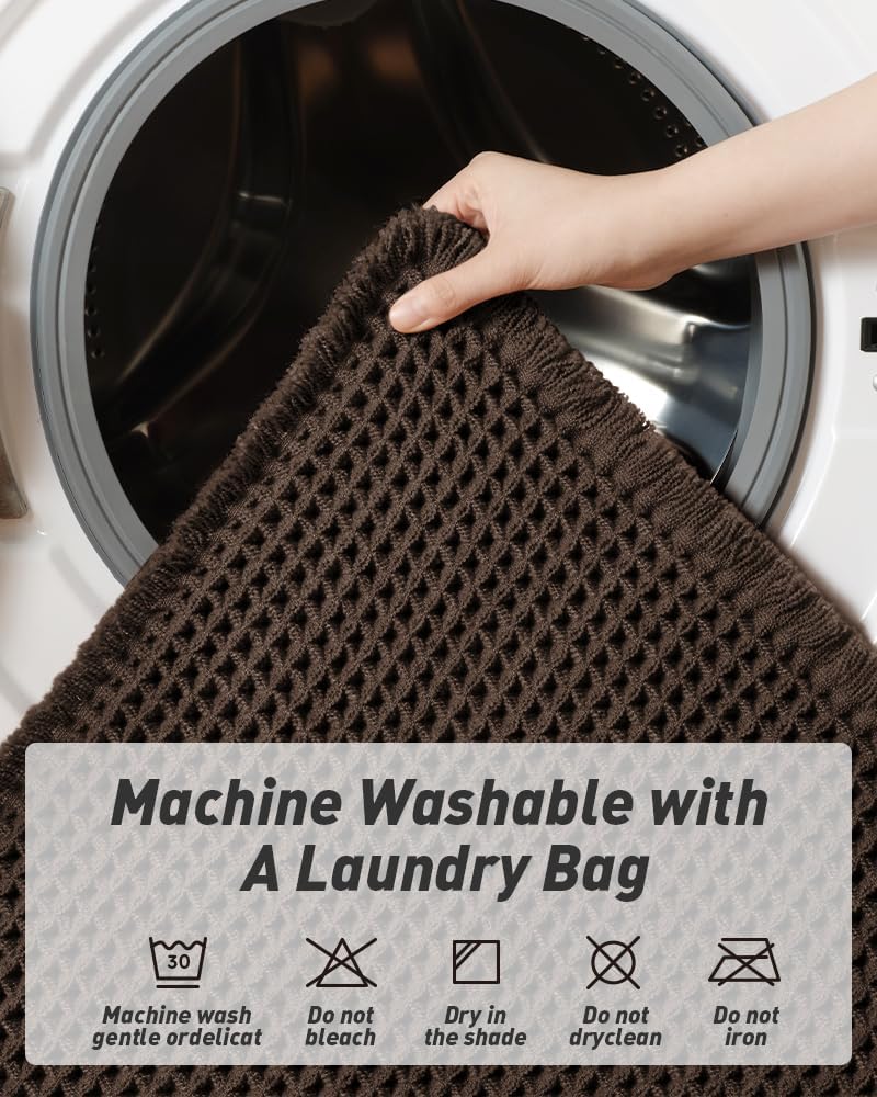 AMOAMI Upgraded Waffle Bath Mat, Super Absorbent Non Slip Bath Mats for Bathroom Floor, Machine Washable Bathroom Rugs with Tassels, Rubber Backed Bathroom Mats, Ultra Soft, 18&34; x 30&34;, Brown - Homesidy.com