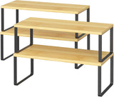 NEX Bamboo Kitchen Cabinet and Counter Shelf Organizer, Stackable &amp; Expandable, Set of 4, White and Natural - Homesidy.com