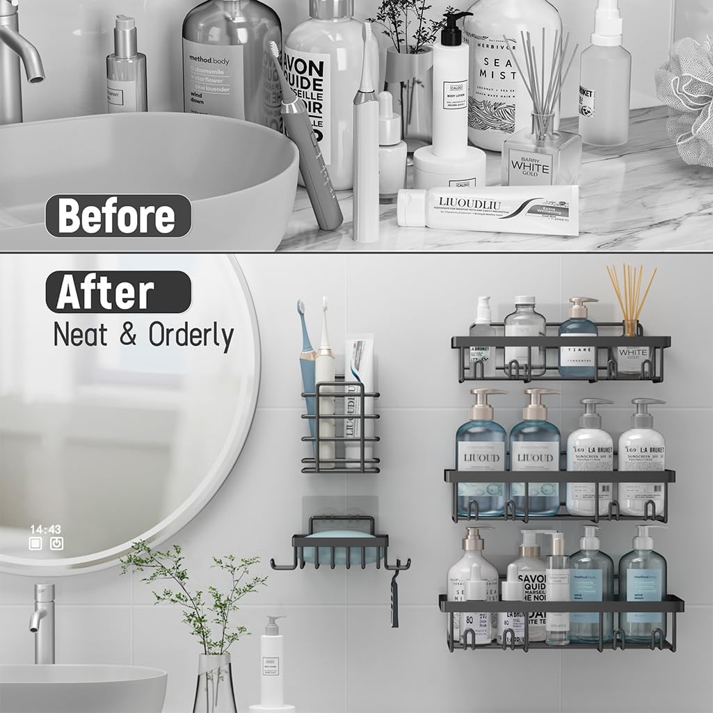 Liuoud 5 Pack Shower Caddy Organizer Rack Shelf for Inside Shower, Adhesive Bathroom Wall Storage Basket Rustproof Stainless Steel Shampoo Holder, Girly Bathroom Accessory Decor Set, Pink - Homesidy.com
