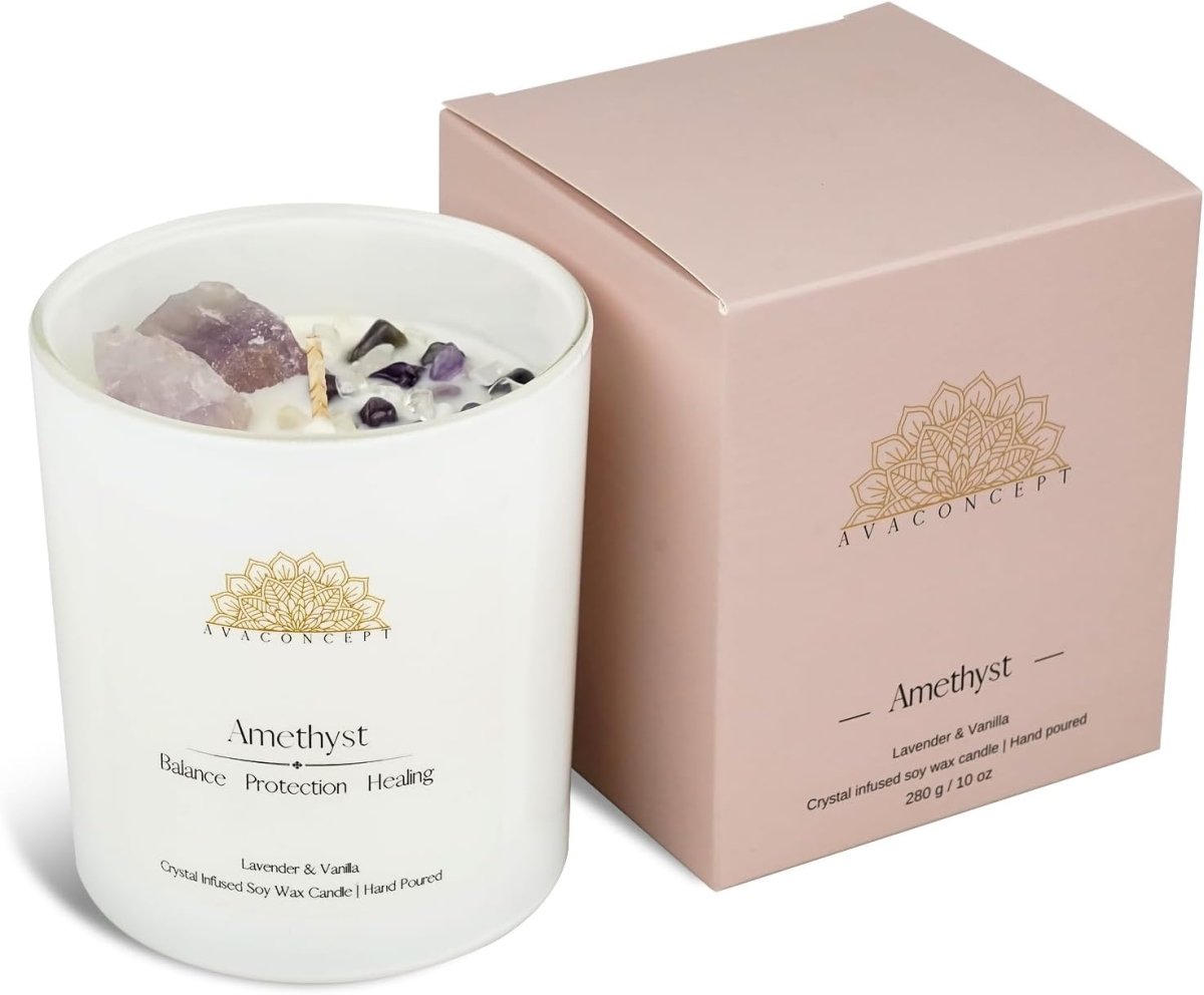 ava concept - Soy Candles with Crystals - Aromatherapy Scented Candle for Women - Lavender Vanilla Gift Set - Small Wax Melts - 3 Pack 3.5oz - Homesidy.com