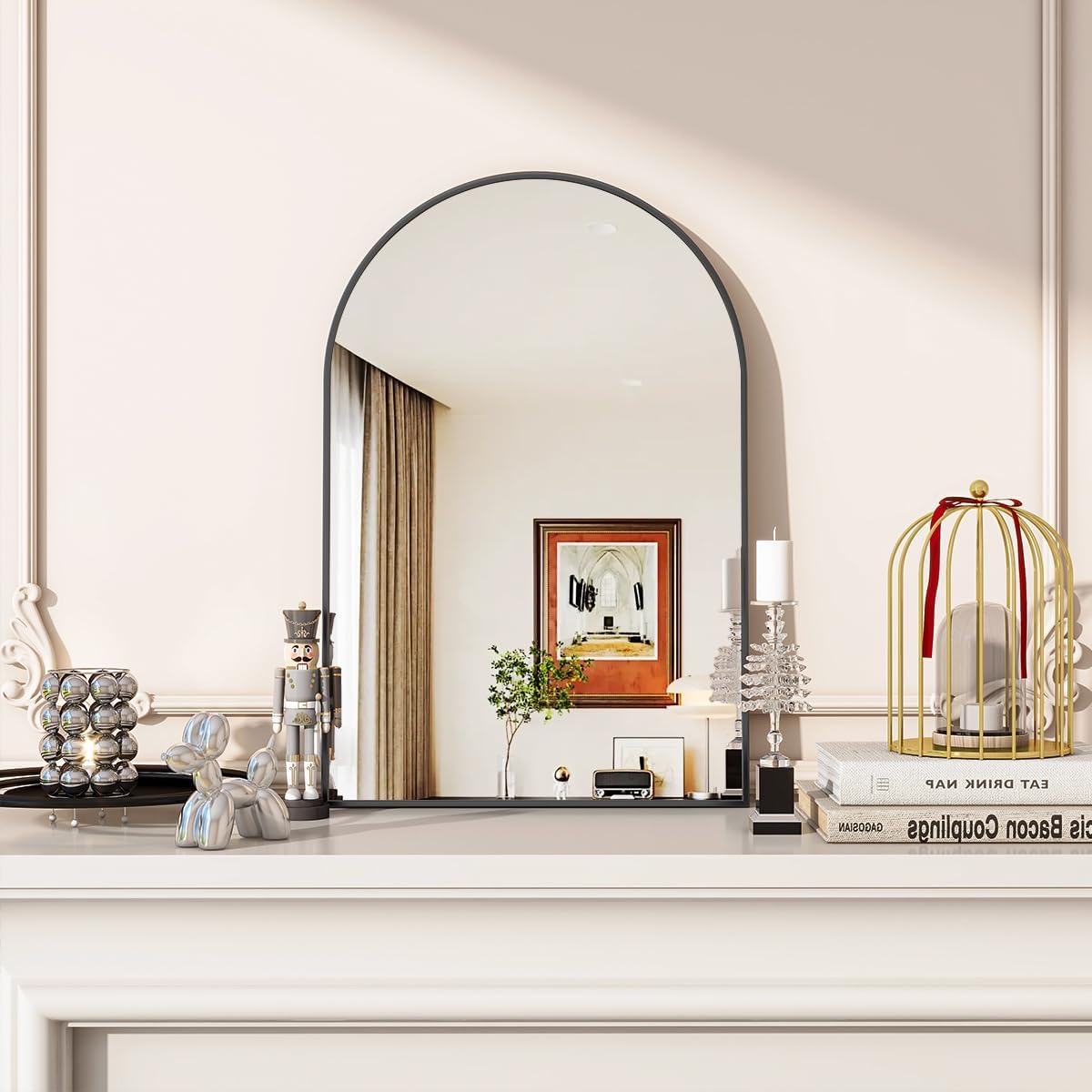 VooBang Arched Wall Mirror, 30 x 38 inch Arch Bathroom Mirror, Wall Mounted Vanity Mirror with Arch Metal Frame, Modern Bathroom Vanity Mirror for Bedroom, Living Room, Hanging or Leaning, Black - Homesidy.com