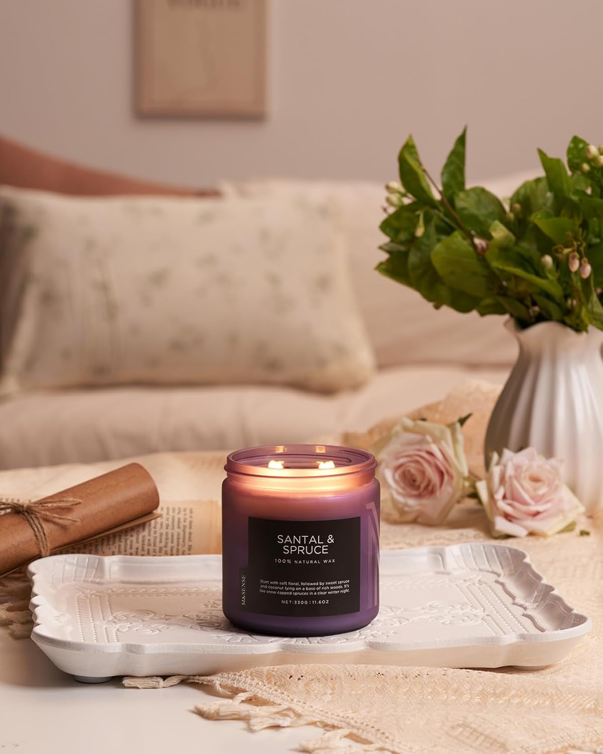 M&amp;SENSE Ode to Winter Soy Candles Strong Scented, 2 Wick Jar Candle 19.4oz 110 Hour Long Lasting, Lavender Sandalwood Organic Natural Aromatherapy Candle Gifts Bedroom Bathroom Home Decor - Homesidy.com