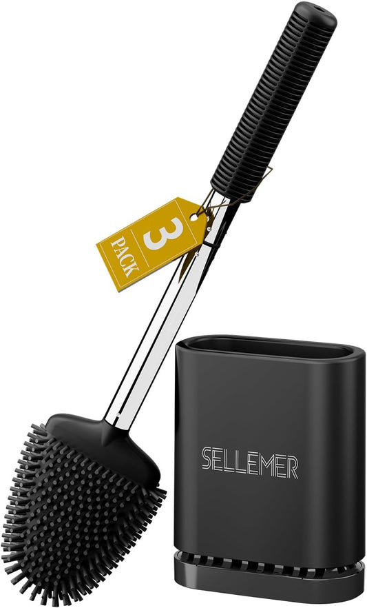 Sellemer Toilet Brush and Holder Set - Flexible Toilet Bowl Brush Head with Silicone Bristles, Compact Size for Storage and Organization, Ventilation Slots Base (1 Pack, Silver) - Homesidy.com