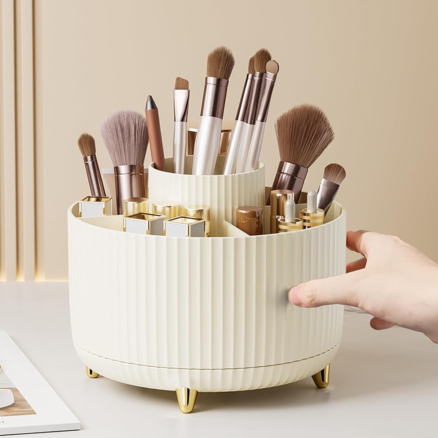 fanado 360° Rotate Makeup Brush Holder Organizer, Makeup Organizers Countertop, Makeup organization and Skincare Storage for Vanity, Desktop, Bathroom (White) - Homesidy.com
