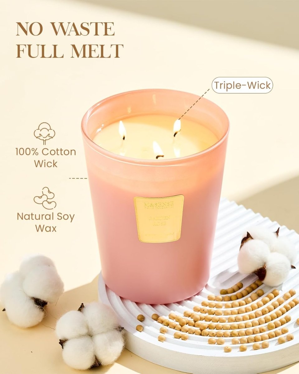 M&amp;SENSE Extra Large Candle Creamy Vanilla Scented, 3 - Wick 35oz 150H Long Lasting, Natural Soy Wax Aromatherapy Candle for Stress Relief, Home Fragrance Fall Winter Christmas Thanksgiving Gifts - Homesidy.com