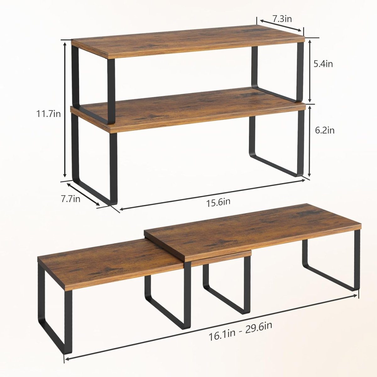 NEX Bamboo Kitchen Cabinet and Counter Shelf Organizer, Stackable &amp; Expandable, Set of 4, White and Natural - Homesidy.com