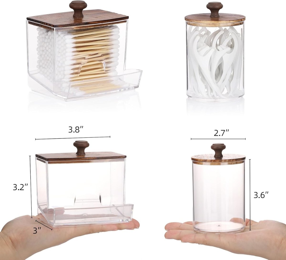 Tbestmax Qtips Holder Bathroom Container, 10 OZ Cotton Ball/Swabs Dispenser, Apothecary Jar Organizer for Storage Brown Wood Lids - Homesidy.com