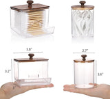 Tbestmax Qtips Holder Bathroom Container, 10 OZ Cotton Ball/Swabs Dispenser, Apothecary Jar Organizer for Storage Brown Wood Lids - Homesidy.com
