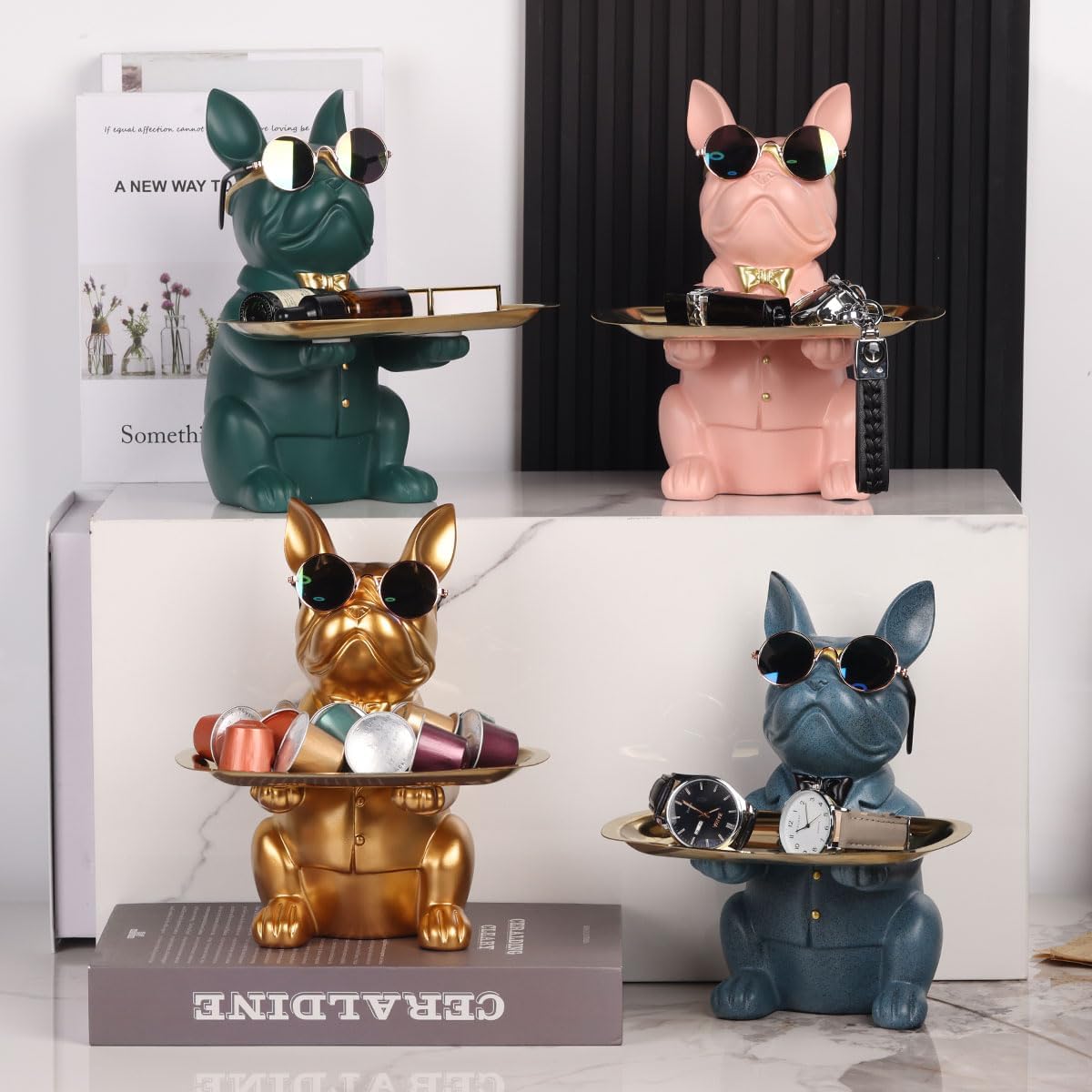 French Bulldog Gifts Statue Tray Organizer for Keys, Candy, Jewelry, Earrings, Entrance Piggy Bank - Modern Decor Resin French Bulldog Decor Entryway Table, Coffee Table, Office Desk, Home Decor - Homesidy.com