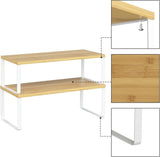 NEX Bamboo Kitchen Cabinet and Counter Shelf Organizer, Stackable &amp; Expandable, Set of 4, White and Natural - Homesidy.com