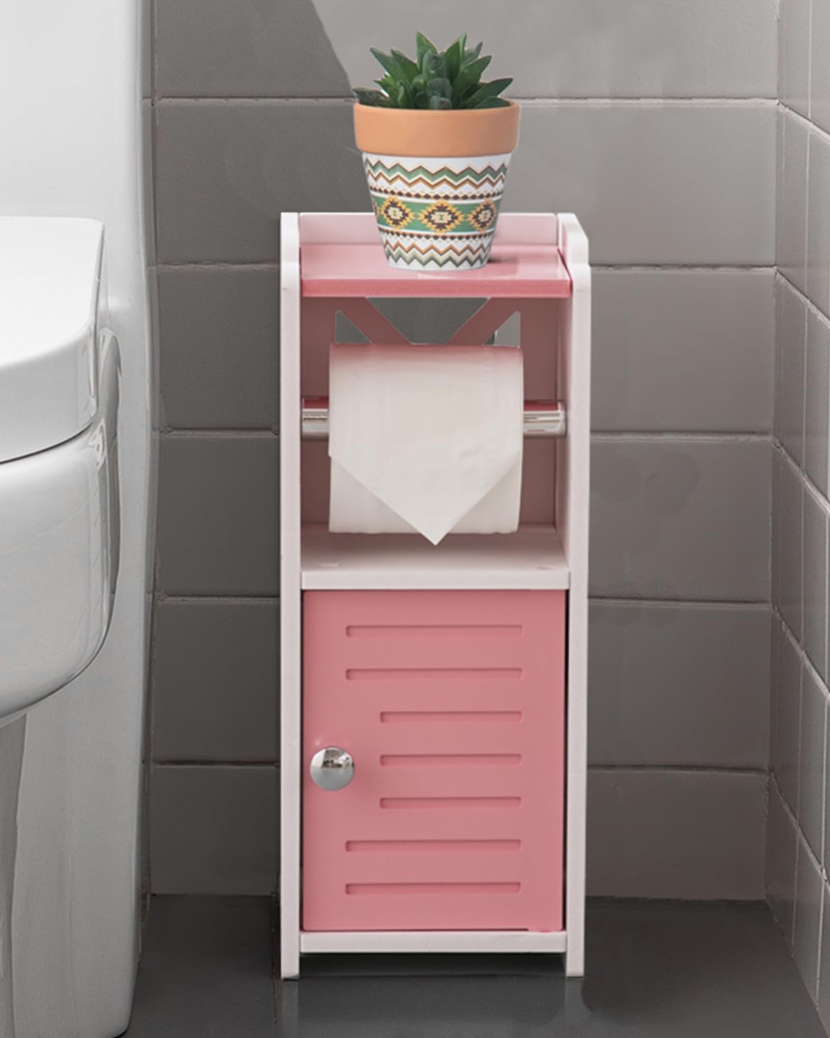 AOJEZOR Toilet Paper Holder Stand: No Drill PVC Small Bathroom Cabinet for Apartment Dwellers - Rental Deposit Protection - Small Space Storage Saving - Homesidy.com