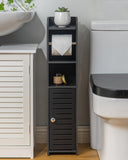 AOJEZOR Toilet Paper Holder Stand: No Drill PVC Small Bathroom Cabinet for Apartment Dwellers - Rental Deposit Protection - Small Space Storage Saving - Homesidy.com