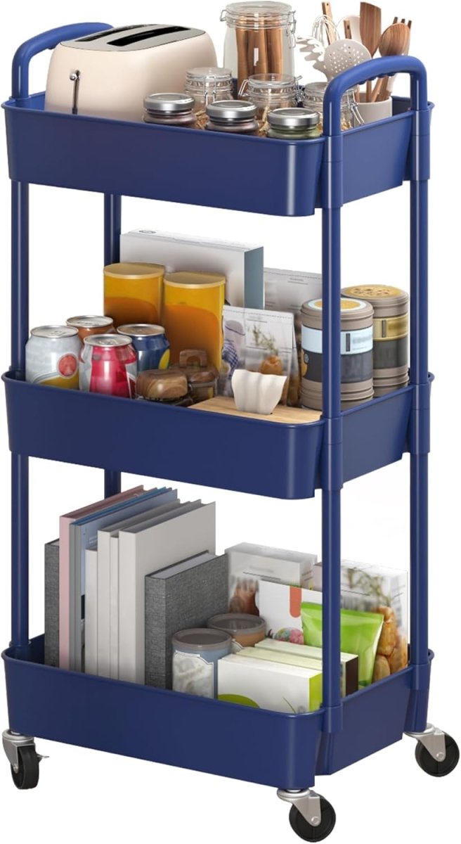 Sywhitta 3 - Tier Plastic Rolling Utility Cart with Handle, Multi - Functional Storage Trolley for Office, Living Room, Kitchen, Movable Storage Organizer with Wheels, White - Homesidy.com