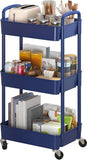 Sywhitta 3 - Tier Plastic Rolling Utility Cart with Handle, Multi - Functional Storage Trolley for Office, Living Room, Kitchen, Movable Storage Organizer with Wheels, White - Homesidy.com