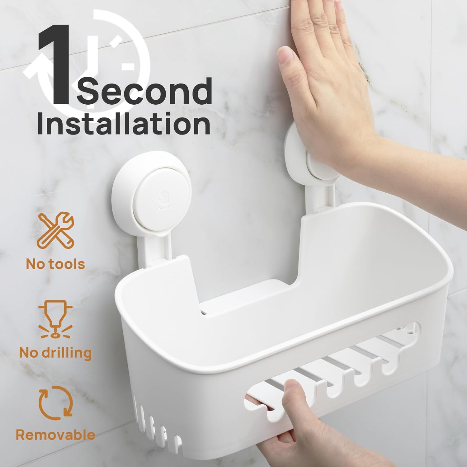 LEVERLOC Shower Caddy Suction Cup, Shower Organizer Removable Bathroom Shelf, Storage Suction Powerful Max Hold 22lbs Bathroom Caddy Waterproof Holder, White - Homesidy.com