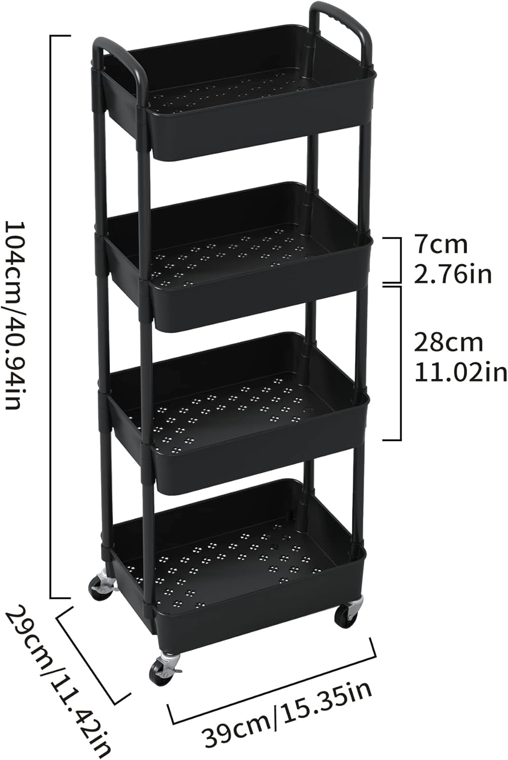 Sywhitta 3 - Tier Plastic Rolling Utility Cart with Handle, Multi - Functional Storage Trolley for Office, Living Room, Kitchen, Movable Storage Organizer with Wheels, White - Homesidy.com