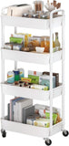 Sywhitta 3 - Tier Plastic Rolling Utility Cart with Handle, Multi - Functional Storage Trolley for Office, Living Room, Kitchen, Movable Storage Organizer with Wheels, White - Homesidy.com