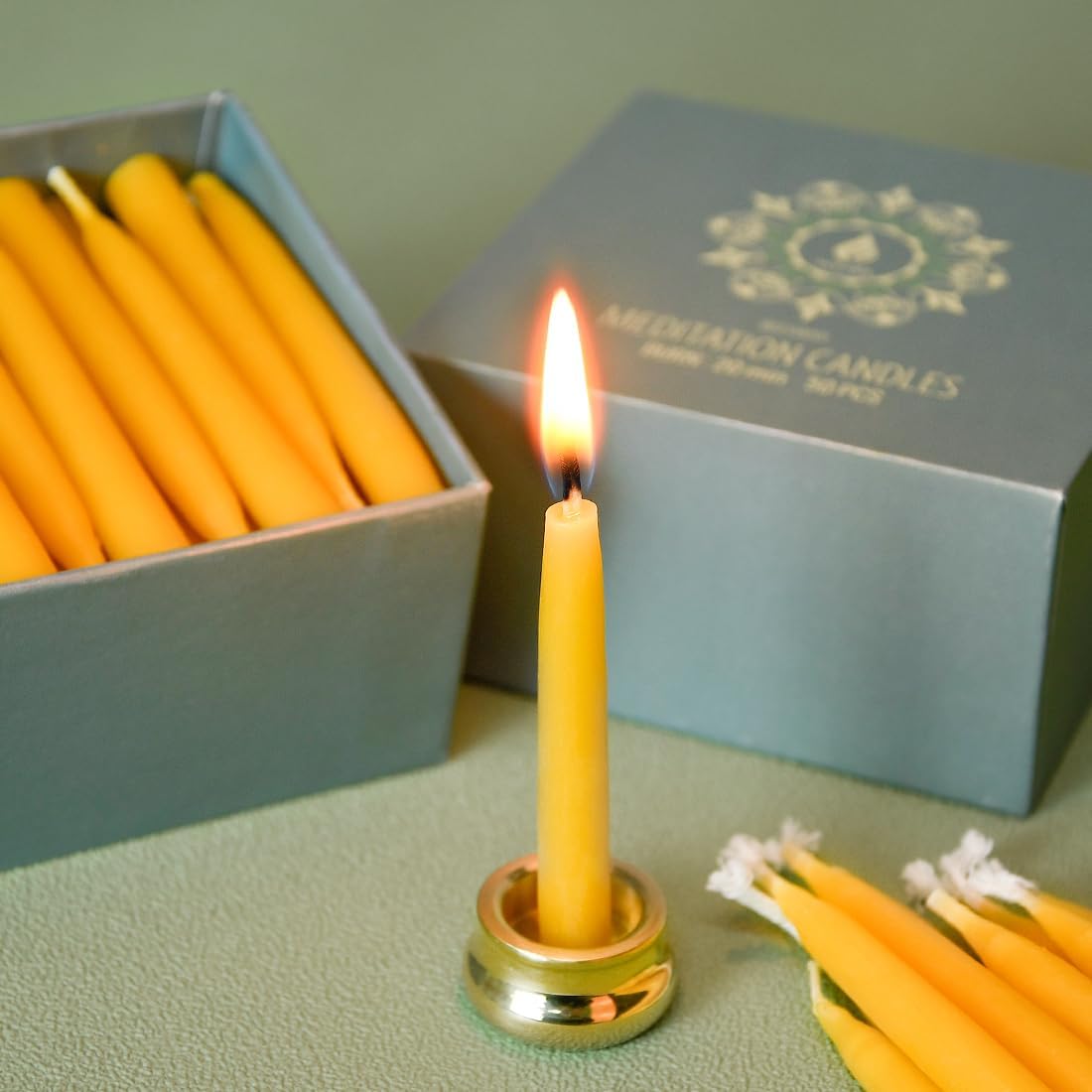 20 Minute Pure Beeswax Candles, Drip - Free Meditation Candles, Mini Taper Candles, Set of 50 Without Brass Candle Holders - Homesidy.com