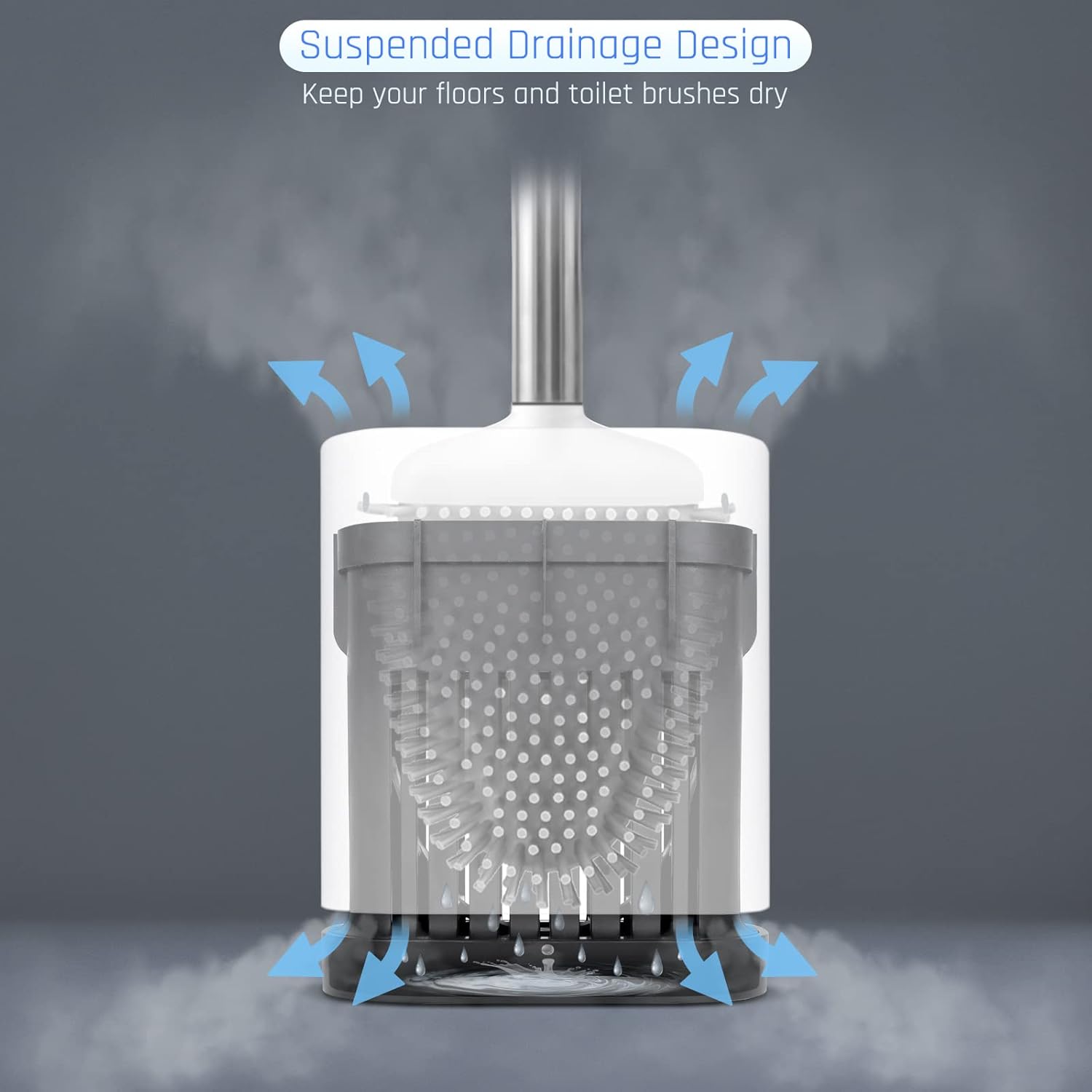 Sellemer Toilet Brush and Holder Set - Flexible Toilet Bowl Brush Head with Silicone Bristles, Compact Size for Storage and Organization, Ventilation Slots Base (1 Pack, Silver) - Homesidy.com