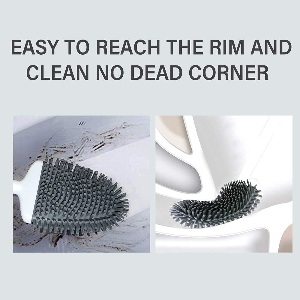 Sellemer Toilet Brush and Holder Set - Flexible Toilet Bowl Brush Head with Silicone Bristles, Compact Size for Storage and Organization, Ventilation Slots Base (1 Pack, Silver) - Homesidy.com