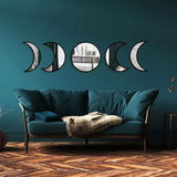 Scandinavian Decor 5 - Piece Acrylic Wall Decor - Wooden Moon Phase Mirror, Bohemian Design for Living Room, Bedroom - Beige - Homesidy.com