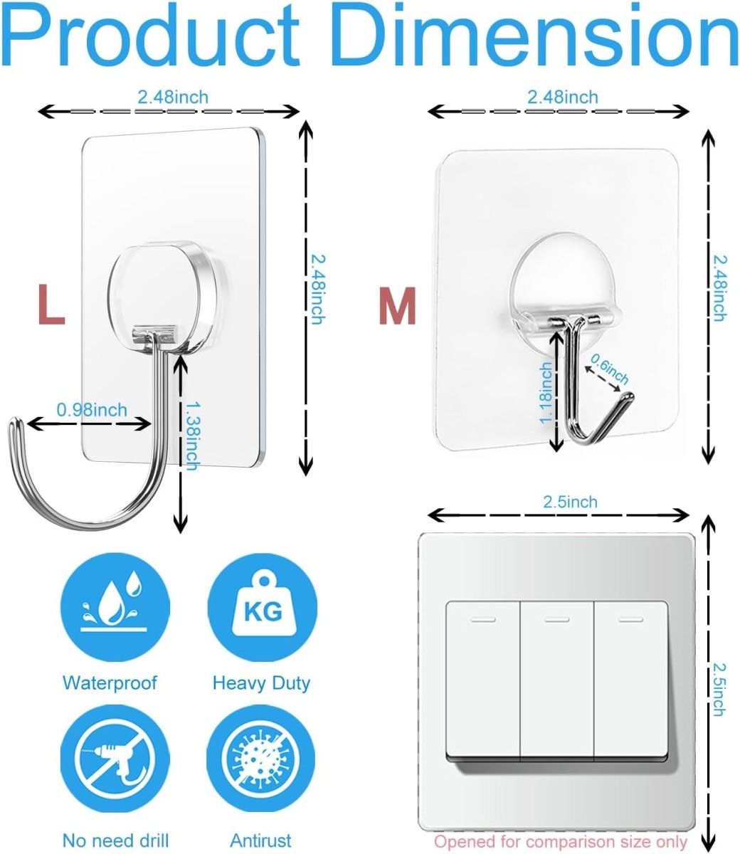 Adhesive Hooks for Hanging Heavy Duty Wall Hooks Self Adhesive Towel Coat Hooks Waterproof Transparent Hook for Bathroom Shower Kitchen Keys Door Outdoor Home Improvement Utility Hook 12 Pack - Homesidy.com