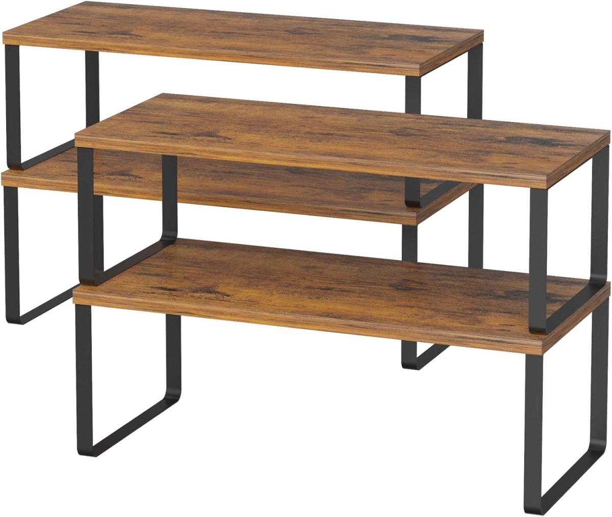 NEX Bamboo Kitchen Cabinet and Counter Shelf Organizer, Stackable &amp; Expandable, Set of 4, White and Natural - Homesidy.com