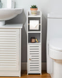 AOJEZOR Toilet Paper Holder Stand: No Drill PVC Small Bathroom Cabinet for Apartment Dwellers - Rental Deposit Protection - Small Space Storage Saving - Homesidy.com