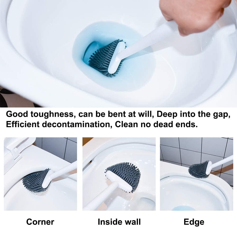 Sellemer Toilet Brush and Holder Set - Flexible Toilet Bowl Brush Head with Silicone Bristles, Compact Size for Storage and Organization, Ventilation Slots Base (1 Pack, Silver) - Homesidy.com