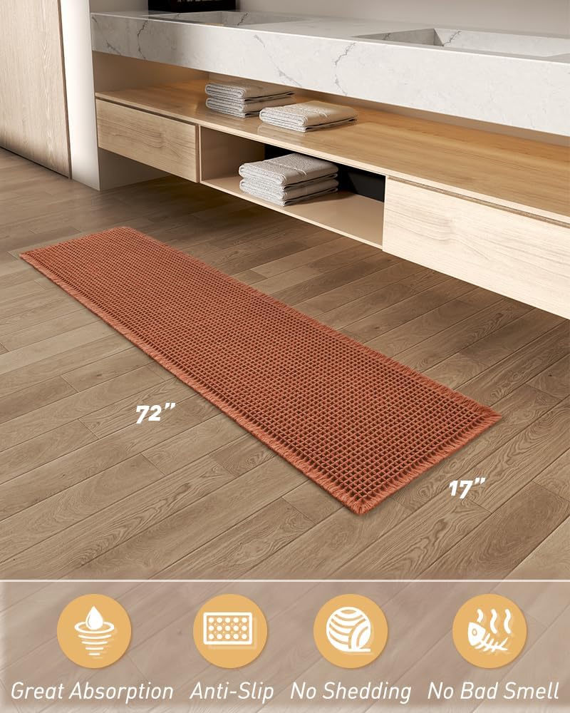 AMOAMI Upgraded Waffle Bath Mat, Super Absorbent Non Slip Bath Mats for Bathroom Floor, Machine Washable Bathroom Rugs with Tassels, Rubber Backed Bathroom Mats, Ultra Soft, 18&34; x 30&34;, Brown - Homesidy.com